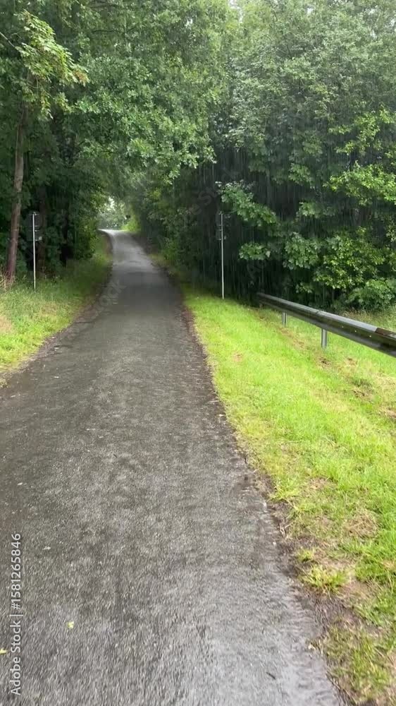 Walking in heavy summer rain. Walking in heavy summer rain.