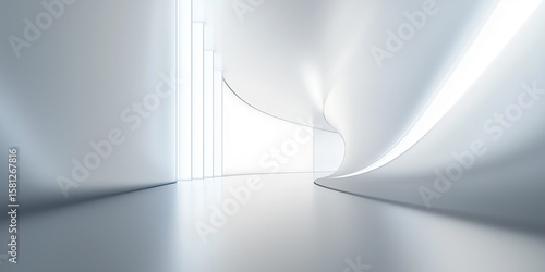 Futuristic abstract background. White and gray tone. Soft smooth of light, abstract shape, curve line, fade color gradient. Nobody empty space in modern room suit for future technology background.
