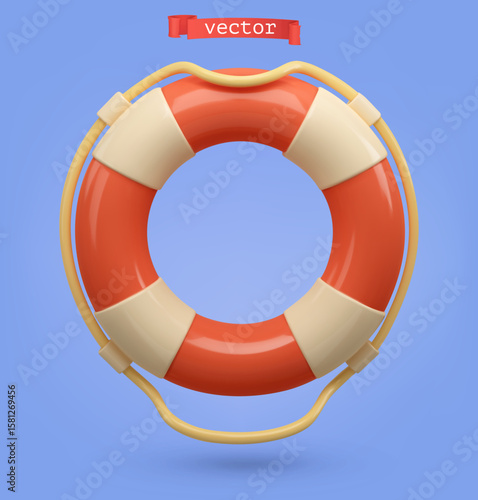 Lifebuoy 3d cartoon vector icon