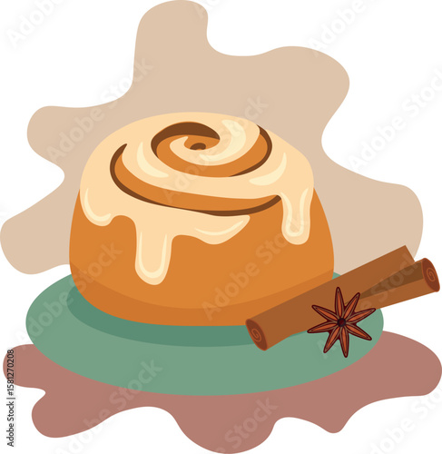 Cinnamon roll with glaze — bakery vector art