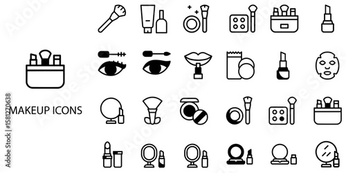 Makeup simple concept 24 color icons set .Vector illustration.
