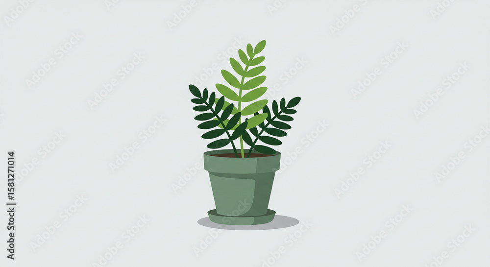 Obraz premium Minimalist Plant Illustration: Green Zz Plant in a Simple Modern Pot.