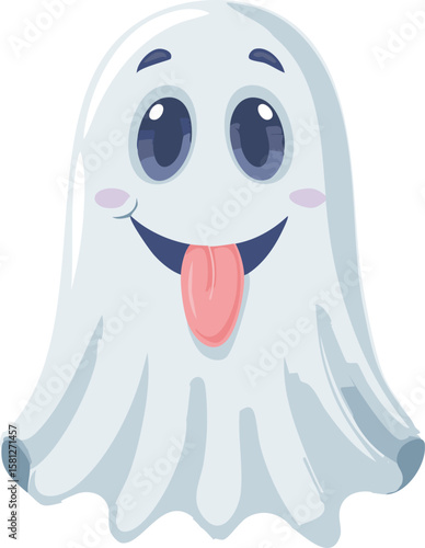 Playful Ghost Face with Tongue Out Cartoon Illustration