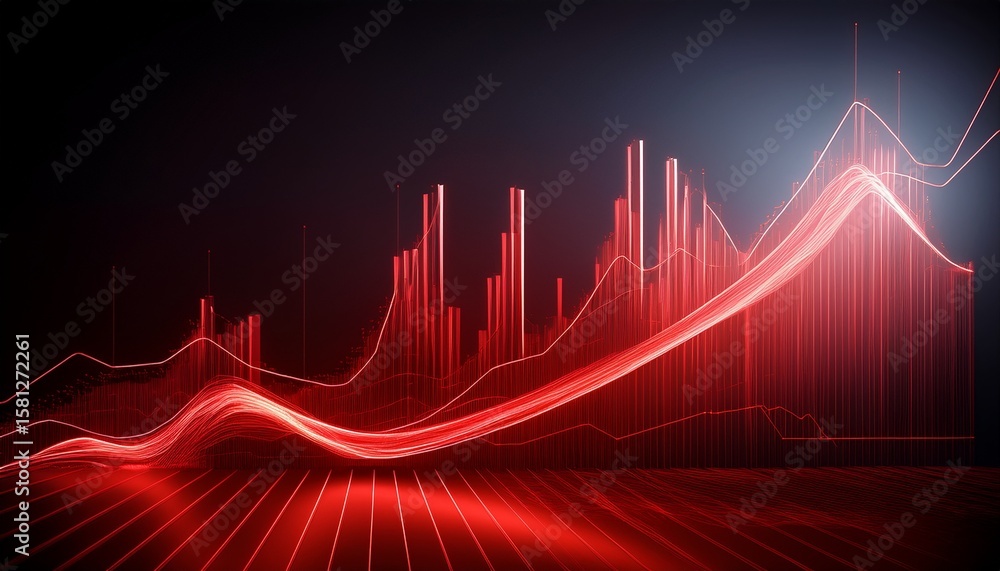 Naklejka premium dynamic red line graph illustrating financial growth on a dark background