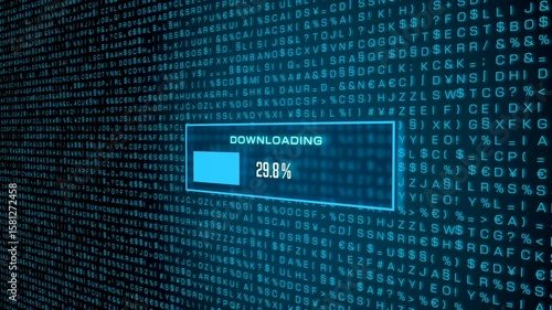 Download progress bar symbol on the screen, data, system hacked. Unauthorized data download from a hacked computer system, cyber crime, computer file, IT security. 3D animation