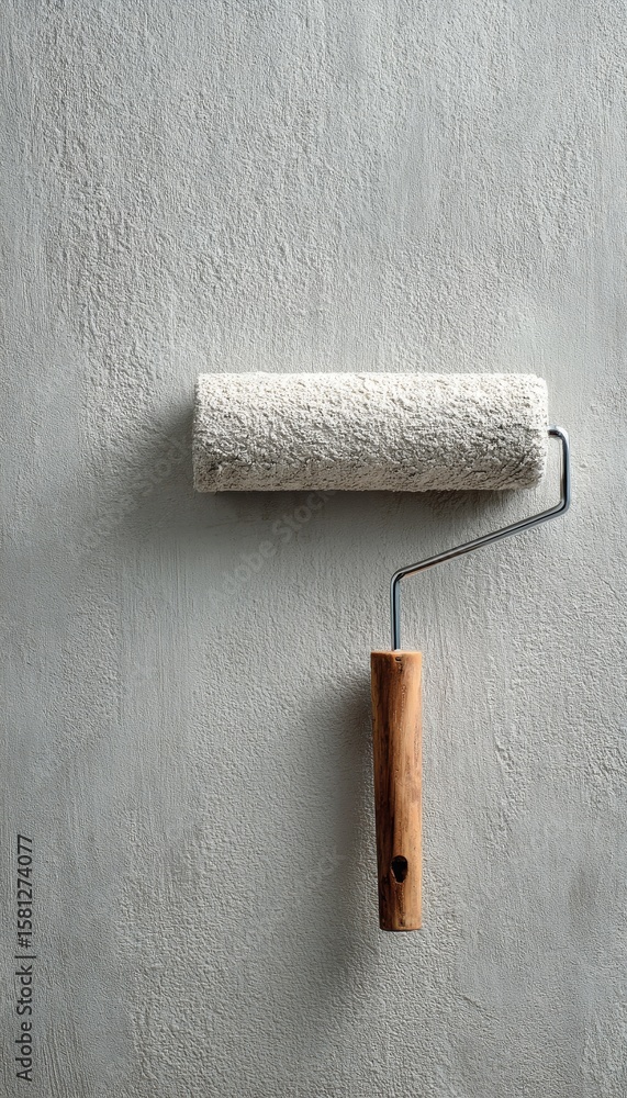 Obraz premium Photorealistic View of Painting a Wall with Roller in Neutral Tone