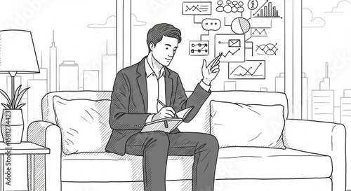 Businessman Strategizing Planning, Data Analysis, and Decision-Making