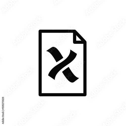 Black and White Document Icon with X Symbol and Folded Corner
