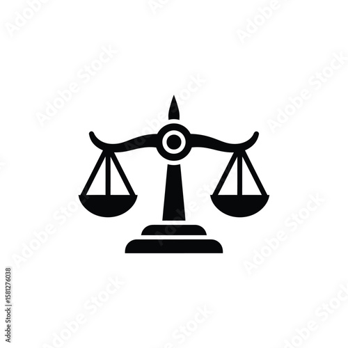 Simple black and white illustration of a classic balance scale.