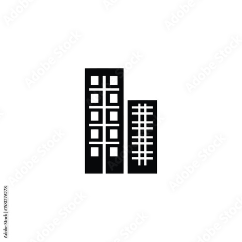 Simple black icon depicting two stylized buildings, one taller than the other, suggesting urban development or real estate.