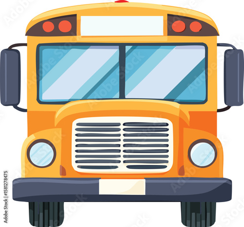 Bold Cartoon School Bus Front View Vector Illustration