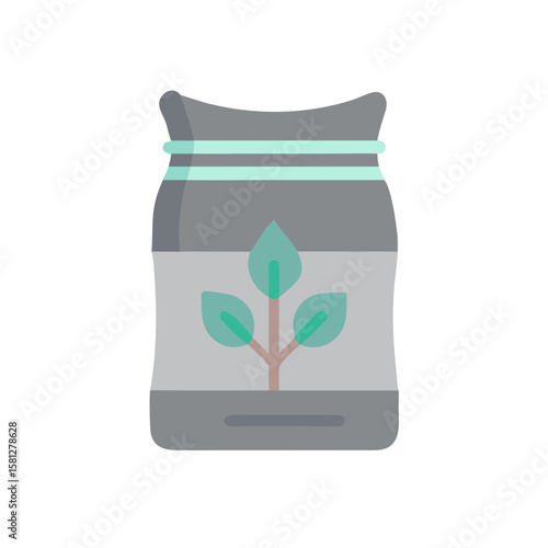 Icon grow-bag with plant graphic in modern flat style  