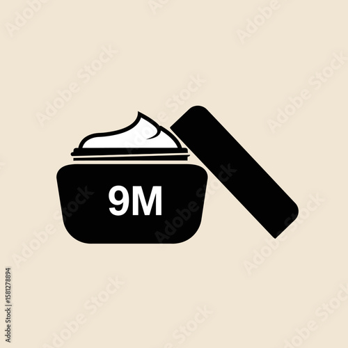 9M Expiration Icon – Black and White Cream Jar Symbol for Cosmetic Product Shelf Life