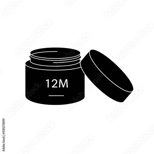 12M Cosmetic Jar Illustration – Minimalist Open Skincare Container with Cream Texture and Shelf Life Label