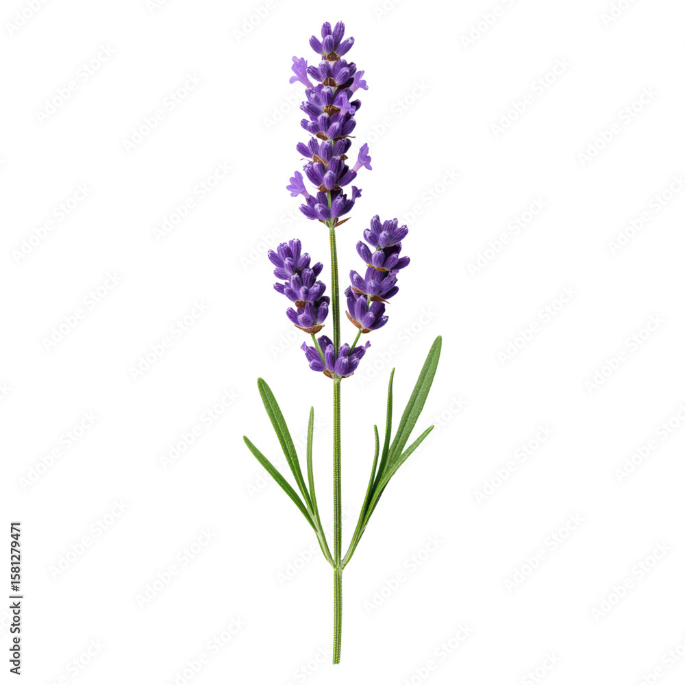 Naklejka premium Beautiful Lavender Flower on Green Stem Isolated on White Background, isolated on transparent background.