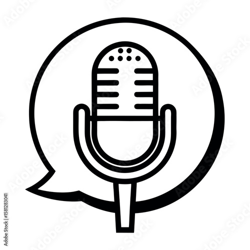 Simple Podcast Microphone Inside a Speech Bubble – Communication and Audio Broadcast Icon in Minimal Vector Style