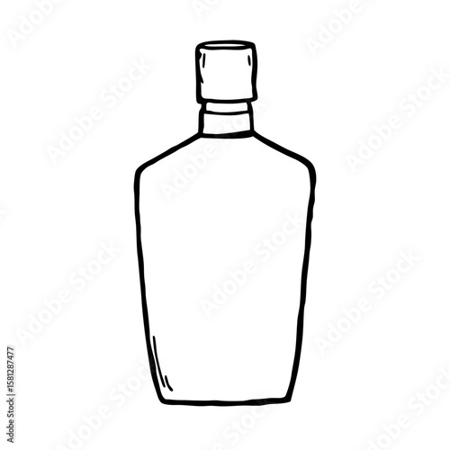 Line drawing of a classic aftershave bottle on white background  