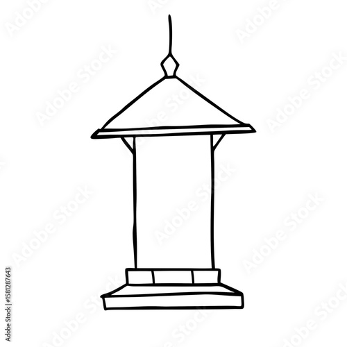 Bird feeder illustration in minimalist style with simple lines  