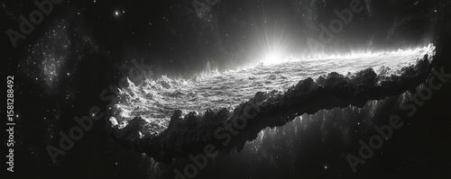 Stunning cosmic landscape featuring a surreal floating asteroid in deep space.