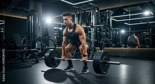Muscular Man Deadlifting Weight in Modern Gym Setting