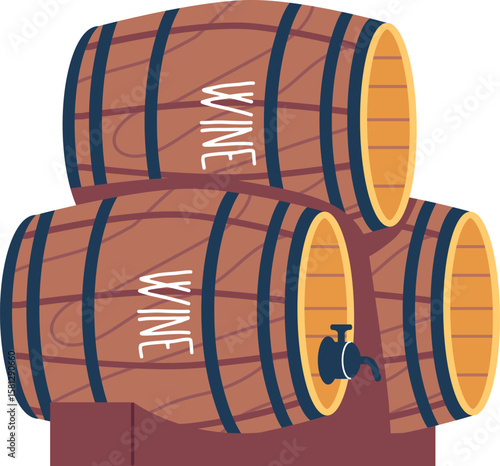 Wooden wine barrels stack vector illustration