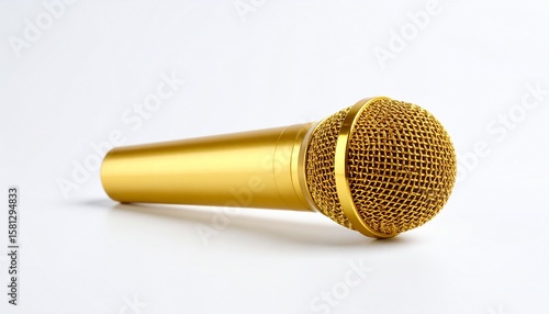 golden microphone isolated on white