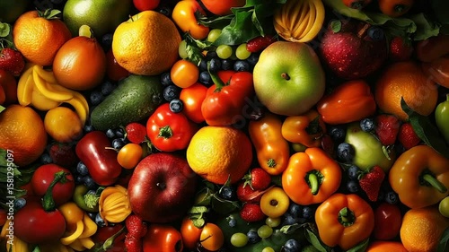 Abundant colorful fruits and vegetables