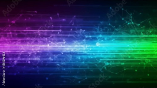 Abstract background with horizontal lines and connected dots in vibrant colors