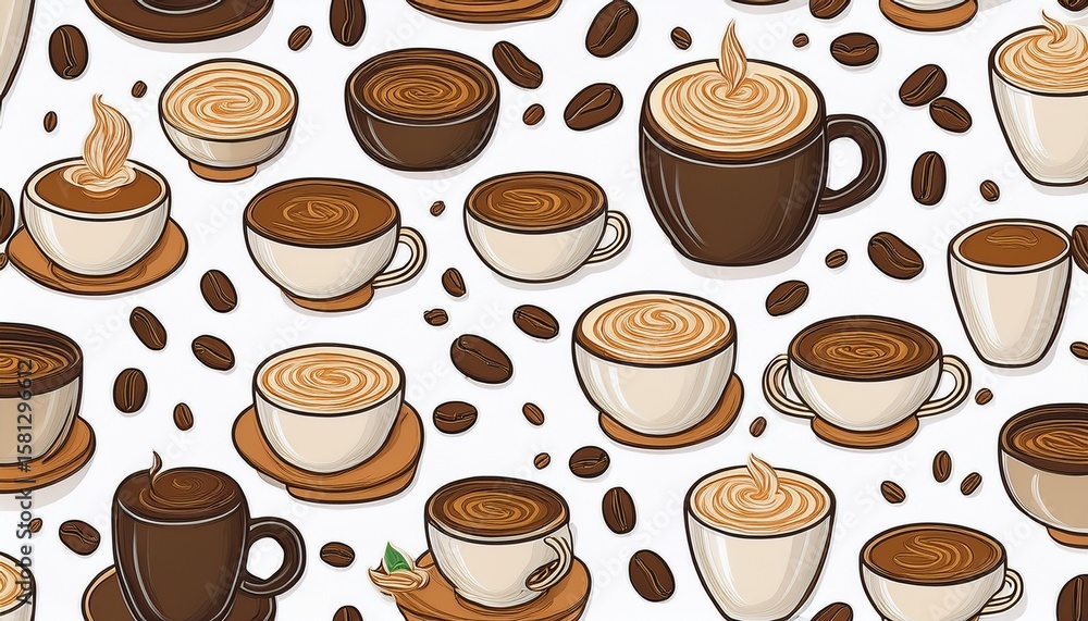 Obraz premium seamless pattern with coffee cups and beans on a white background