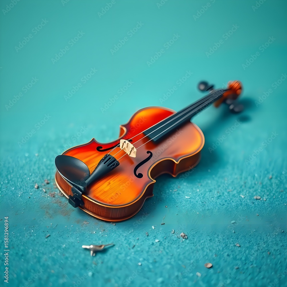 Fototapeta premium brown violin isolated on teal background