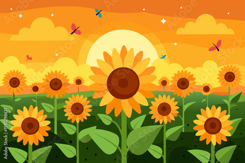 Bright yellow sunflowers blossom beautifully in a sun-drenched field under a clear blue sky, capturing the essence of summer nature