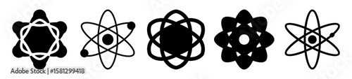 Black and White Stylized Atom Set for Science and Education Concepts