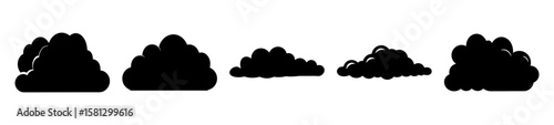 A collection of fluffy cloud silhouettes arranged in a horizontal formation