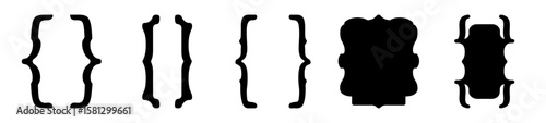 Diverse set of curly brackets and glyphs arranged on a white background
