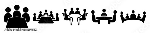 Various meeting and team discussion icons on a white background vector illustration