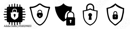 Various cybersecurity protection icons representing software and hardware security measures
