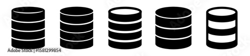Black and white illustration of cylindrical stacks representing databases or storage units