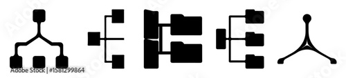 Black and White Icon Set Depicting Hierarchical Structures and Connections