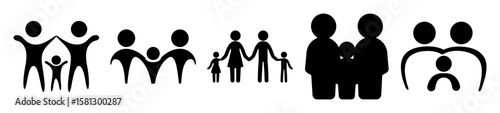 Stylized representations of families depicting unity, togetherness, and diverse family structures