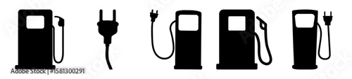 Comparison of electric charging stations and traditional gas fuel stations symbols