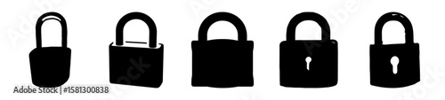 Collection of Black Padlock Silhouettes in Varied Styles on a White Background