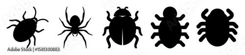 Various insect silhouettes in a row for graphic design and nature studies