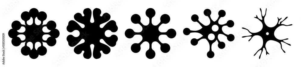 Obraz premium Stylized Evolution of Abstract Black Shapes and Geometric Forms in Dynamic Sequence