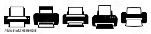 Different types of printers shown in a clean black and white design