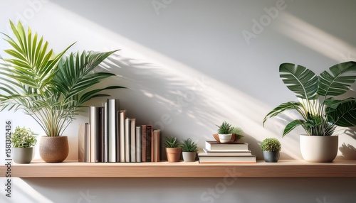cozy minimalist home decor shelves displaying houseplants and books zoom virtual background cozy interior backdrop living room background virtual meetings