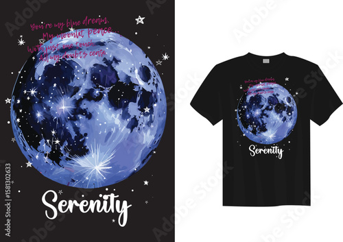 The Moon Watches Silently, Dreamy Night Sky, Serenity Design T-shirt