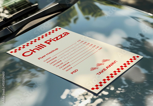 Flyer Mockup on Car Hood in Outdoor Scene