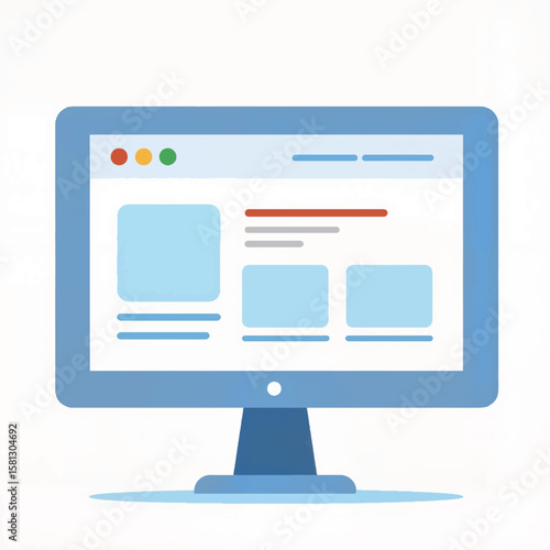Desktop computer screen displaying user interface in flat design  
