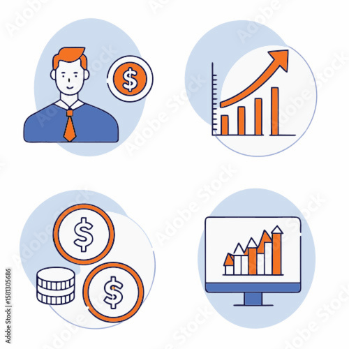 Flat vector illustration representing small and medium-sized enterprises with various business icons and symbols