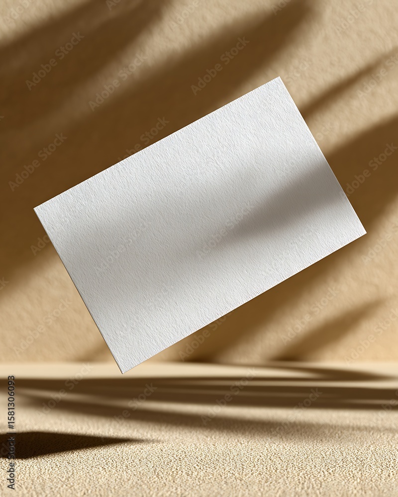Fototapeta premium A blank white card is displayed with shadows and sunlight